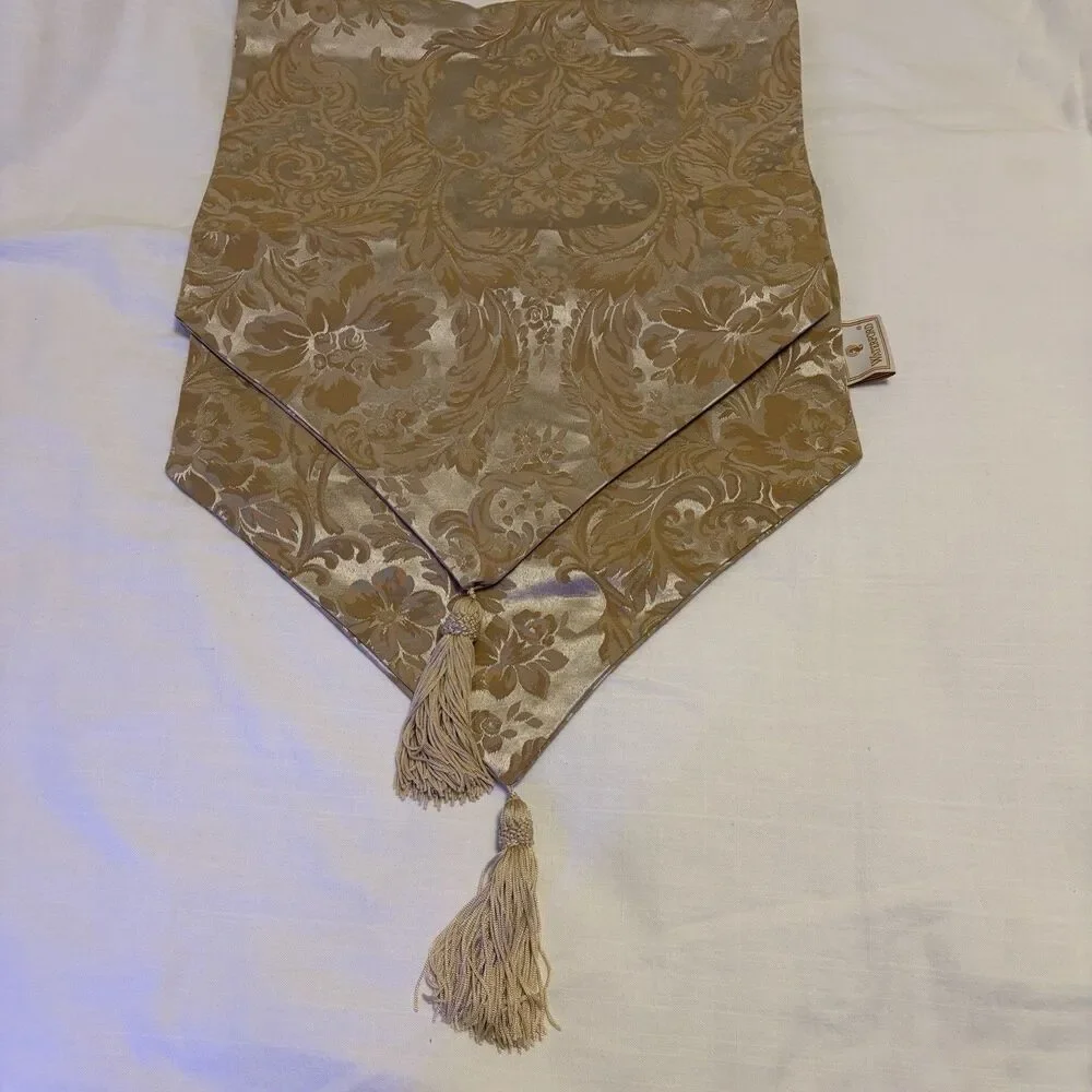 Vintage Waterford Linen Jacquard Table Runner Damask Tassel Cotton Blend 68 x 16 - Picture 2 of 7